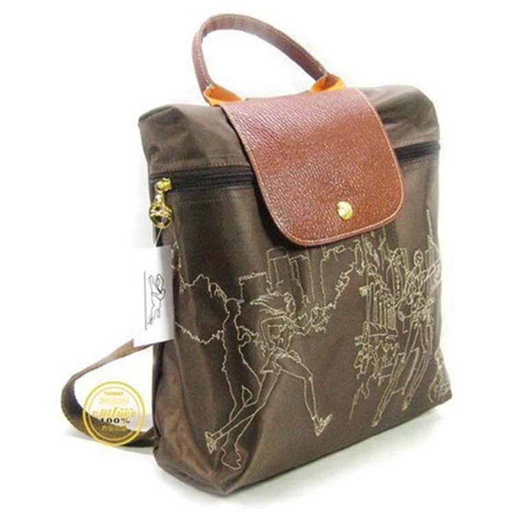 Longchamp Light Embroidered Backpacks Deep Brown