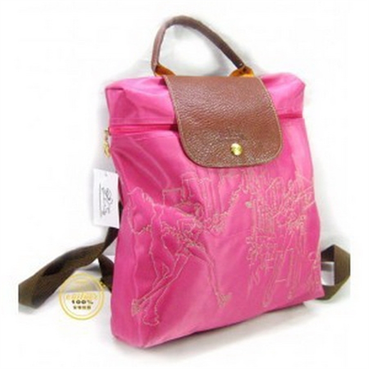 Longchamp Light Embroidered Backpacks Pink - Click Image to Close