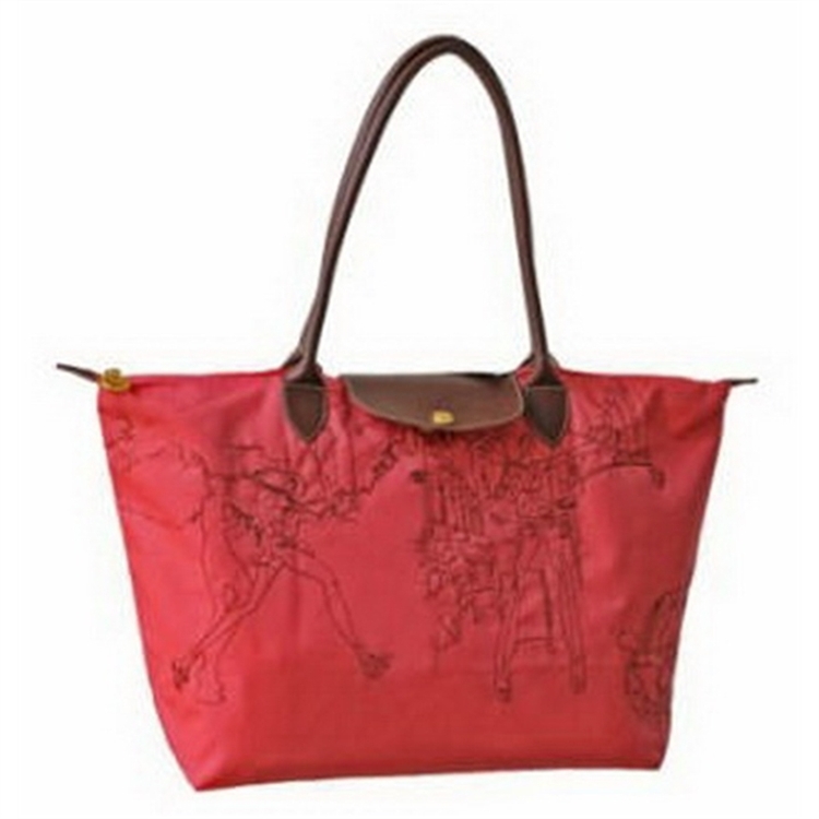 Longchamp Light Embroidered Bags Coral Red - Click Image to Close
