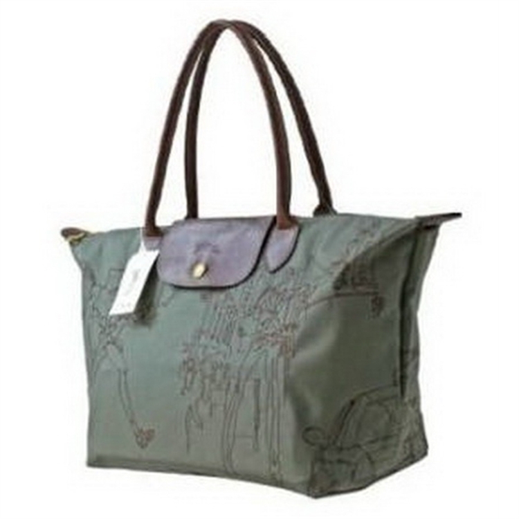 Longchamp Light Embroidered Bags Olive Green